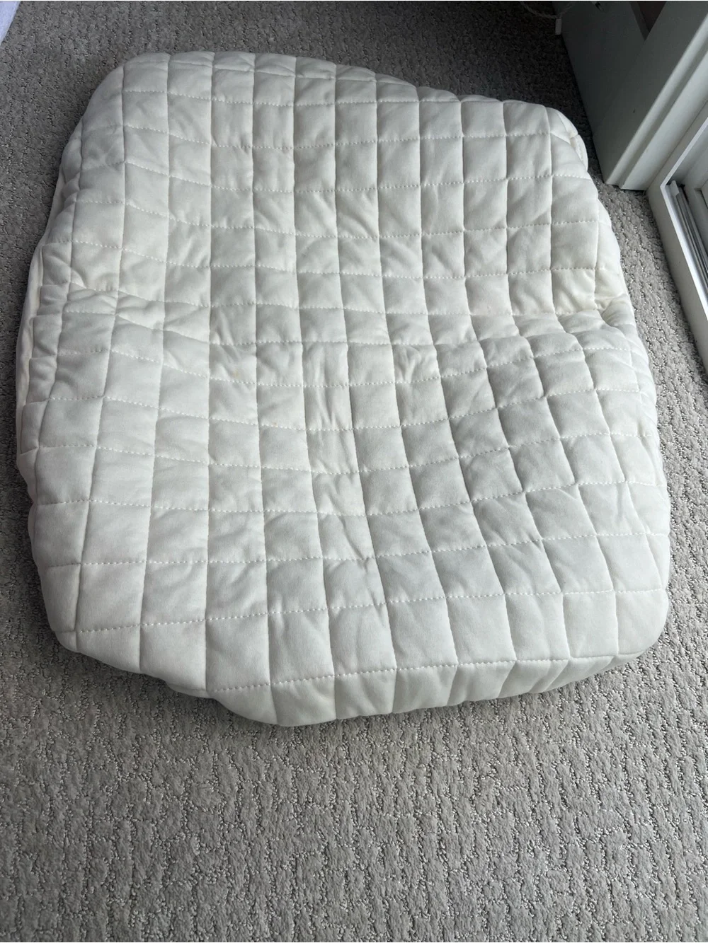 Baby crib quilted fitted mattress pad or protector in a soft ivory, 26”x39”